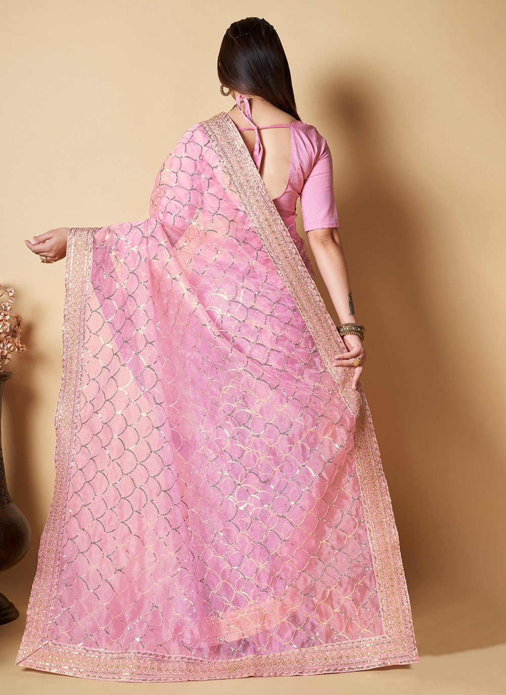 Traditional Embroidered Organza Saree - S6242