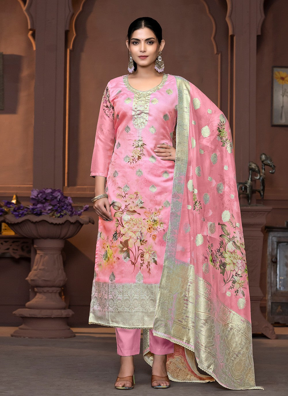 Organza, Viscose Pant Style Suit - T3430