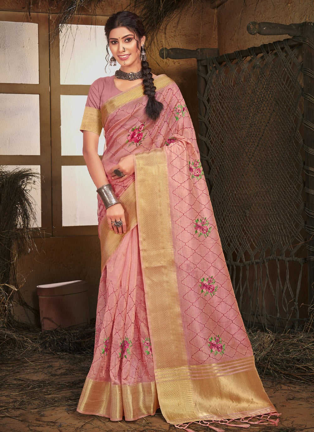 Trendy Fancy Work Organza Saree - S2269