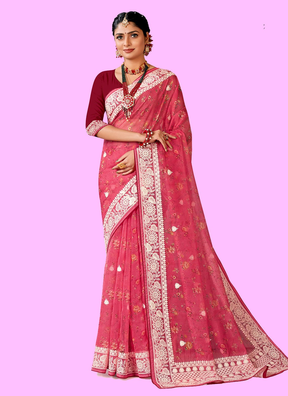 Classic Digital Print Organza Saree - S4443