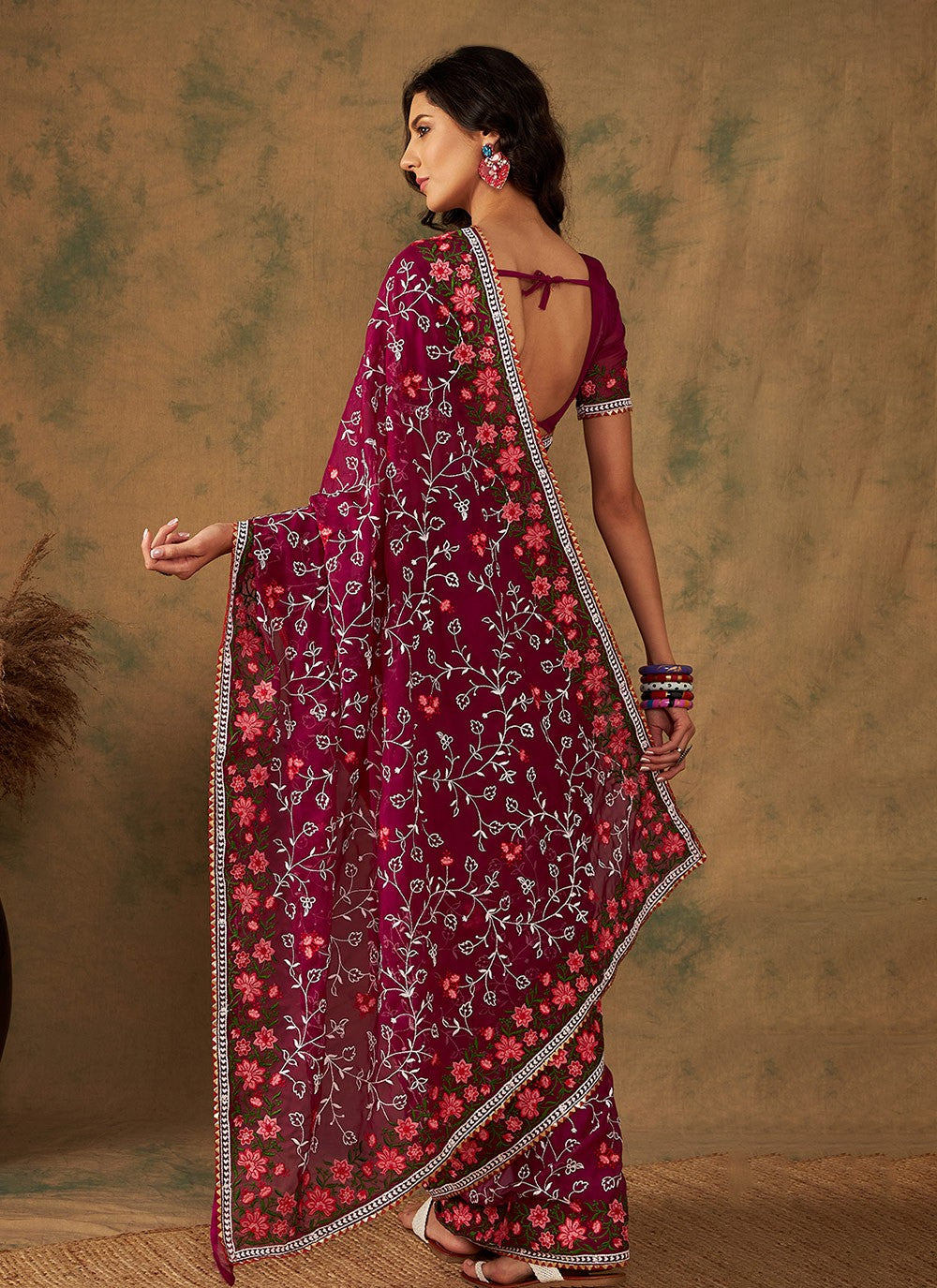 Traditional Embroidered Organza Saree - S7070