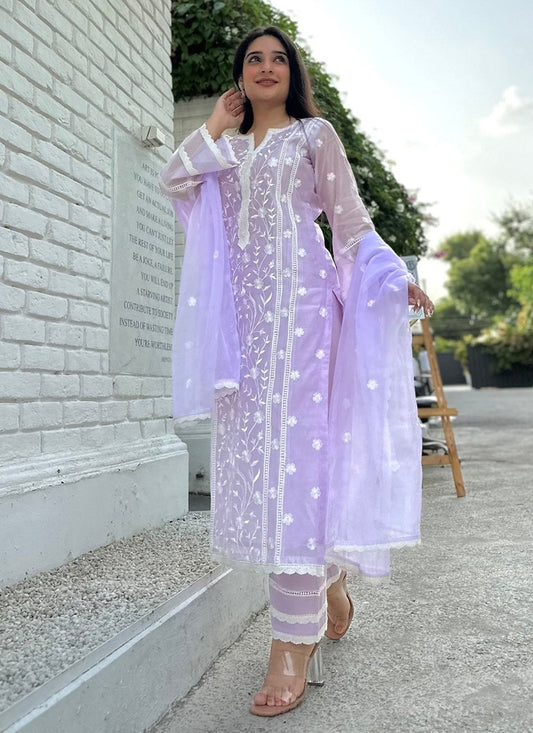 Embroidered Organza Pant Style Suit - T4507