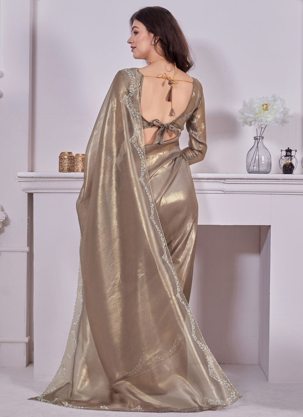 Classic Zircon Organza Saree - S5725