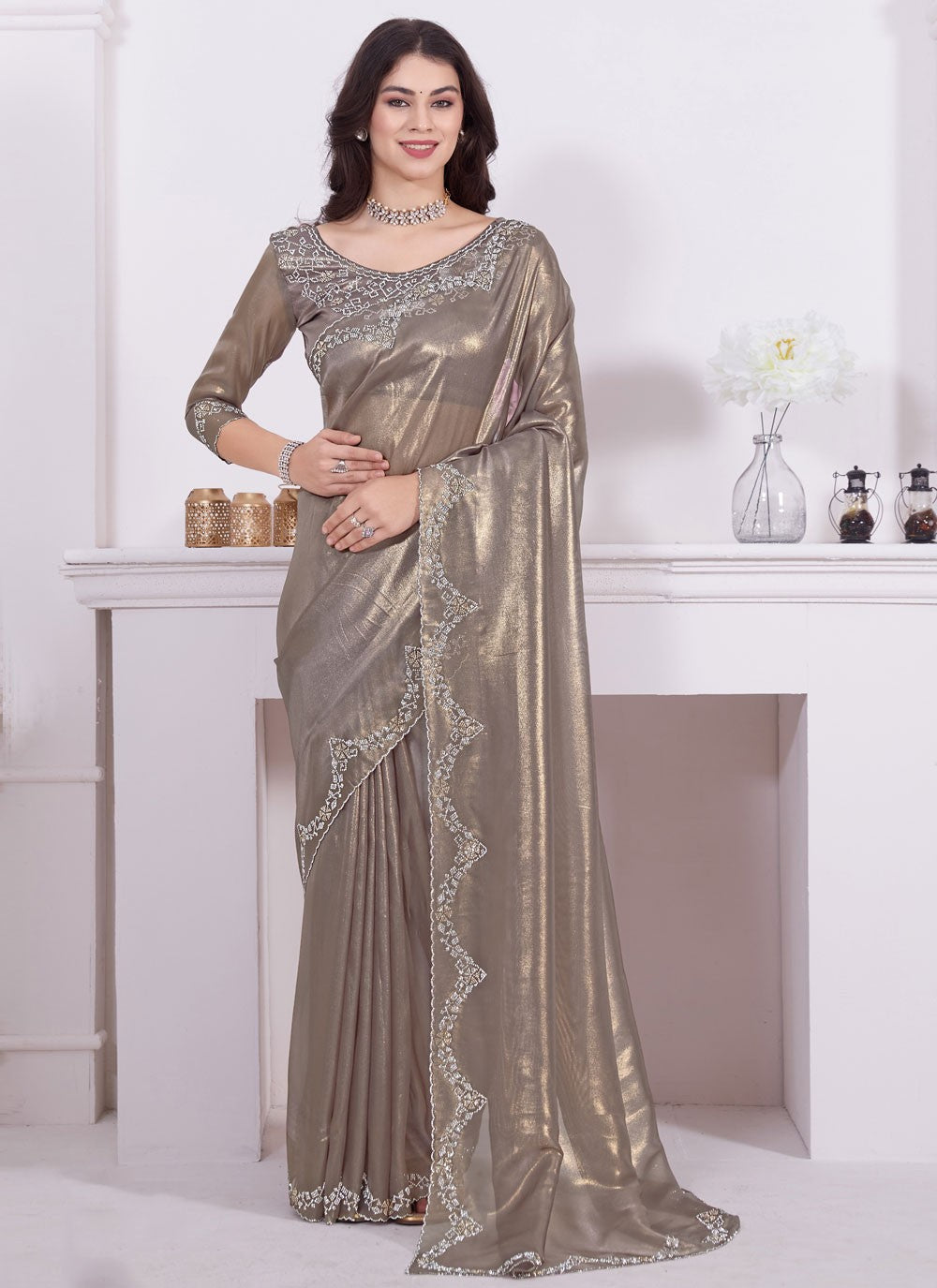 Classic Zircon Organza Saree - S5725