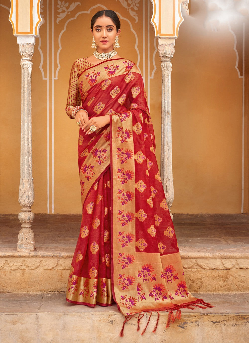 Traditional Weaving Zari Organza Saree - S0874