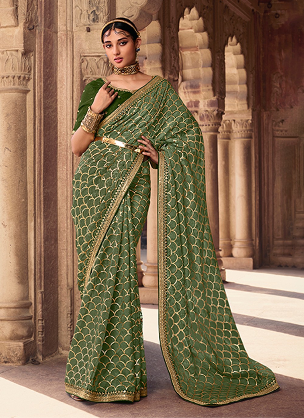 Designer Embroidered Organza Saree - S3169