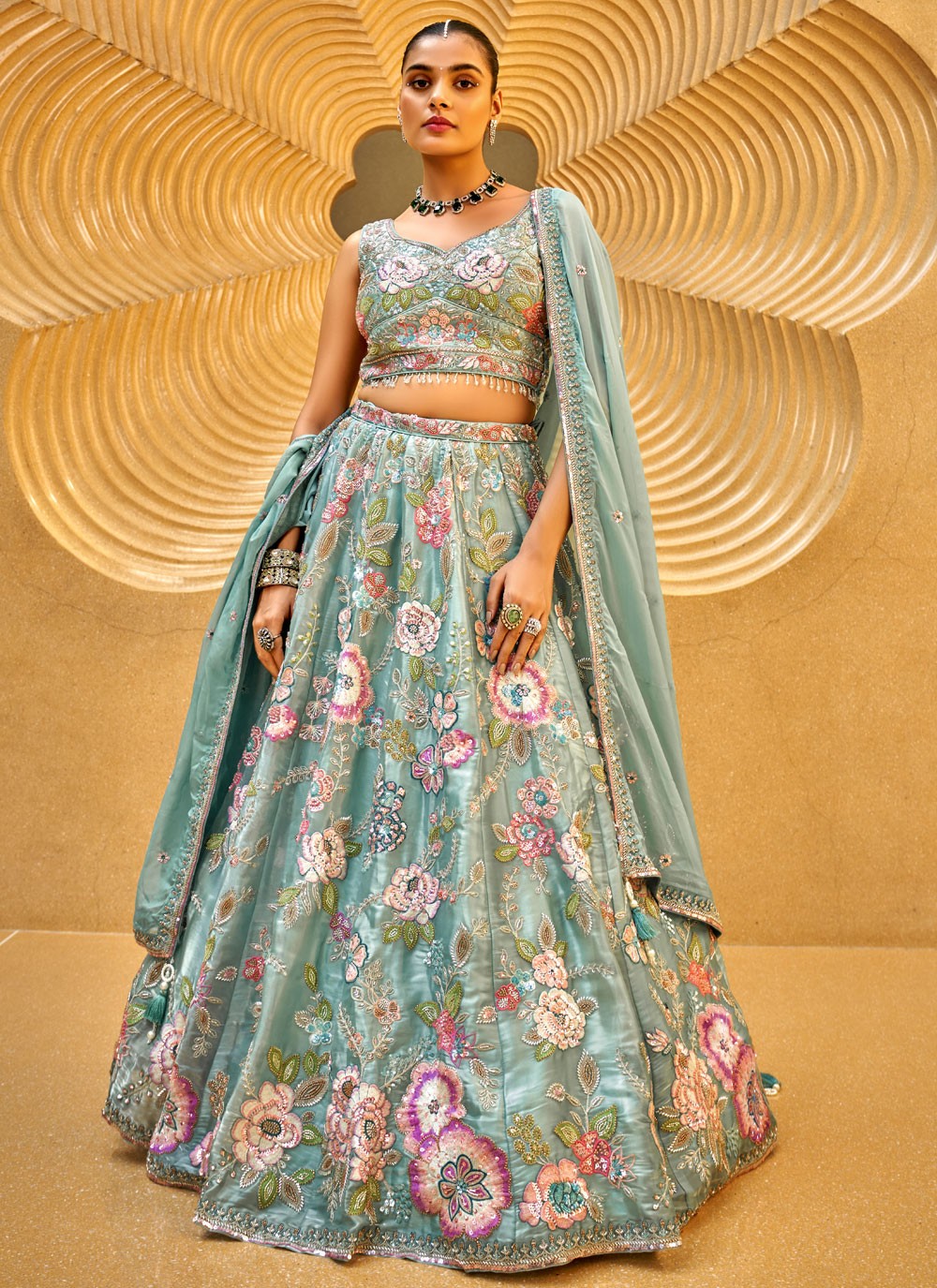 Embroidered Tissue A - Line Lehenga - L2700