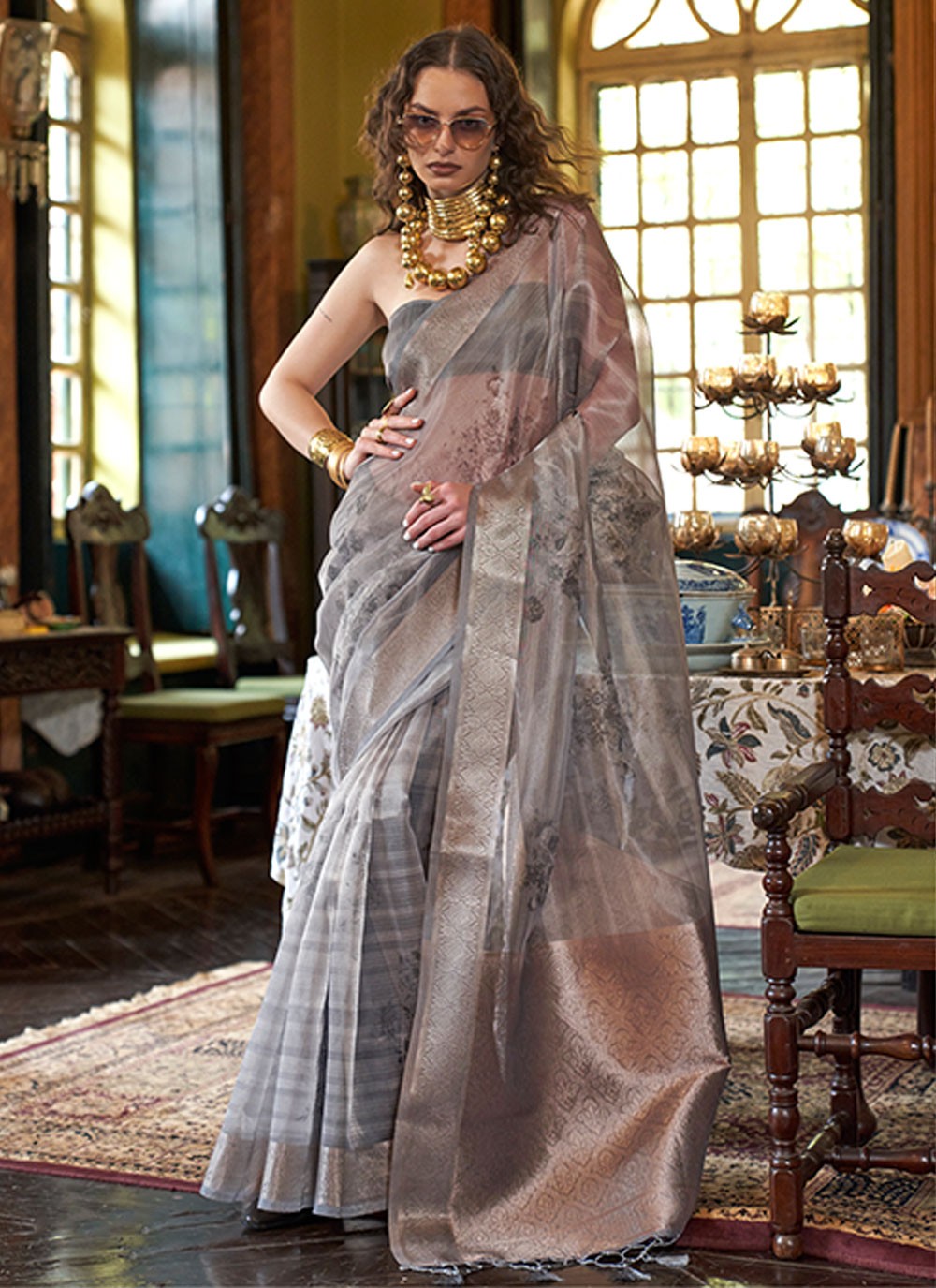 Classic Digital Print Organza Saree - S6878