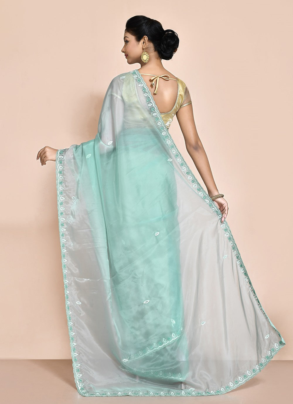 Contemporary Hand Embroidery Organza Saree - S9227