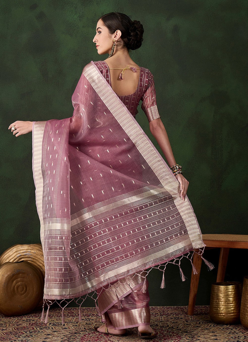 Contemporary Jacquard Work Khadi, Organza Saree - S10486