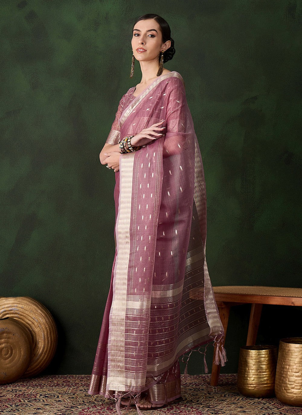 Contemporary Jacquard Work Khadi, Organza Saree - S10486