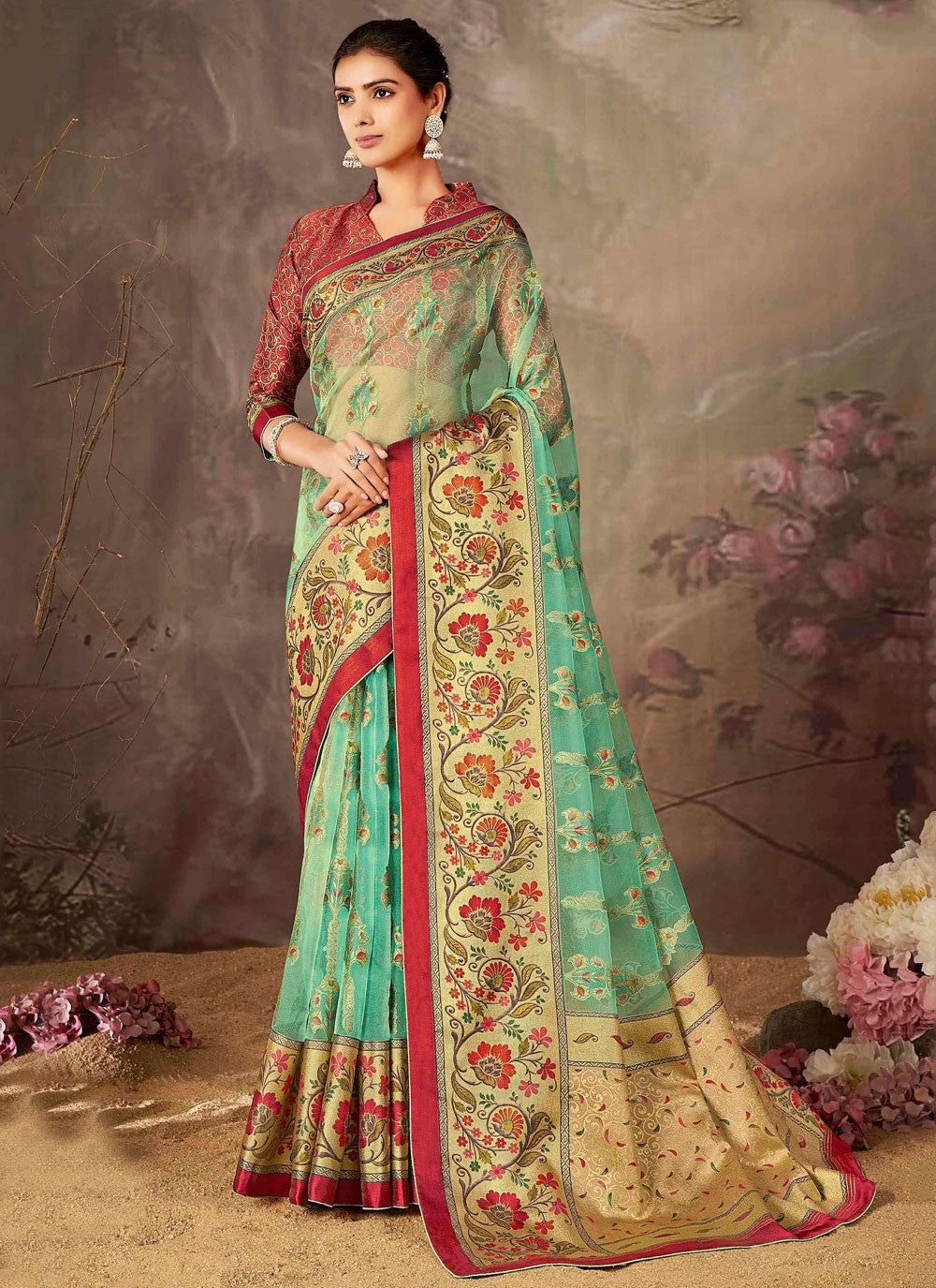 Weaving Zari Organza Saree - S12112