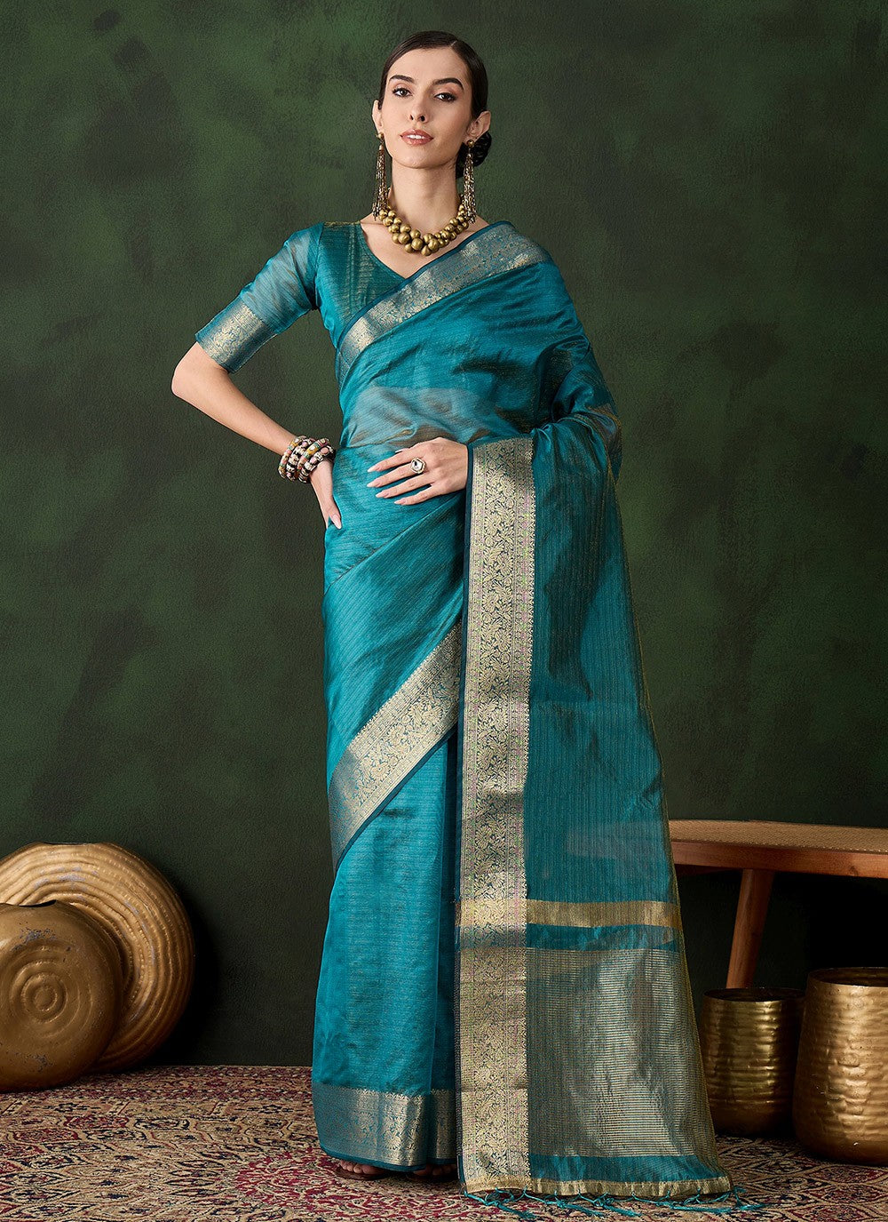 Trendy Jacquard Work Khadi, Organza Saree - S10491