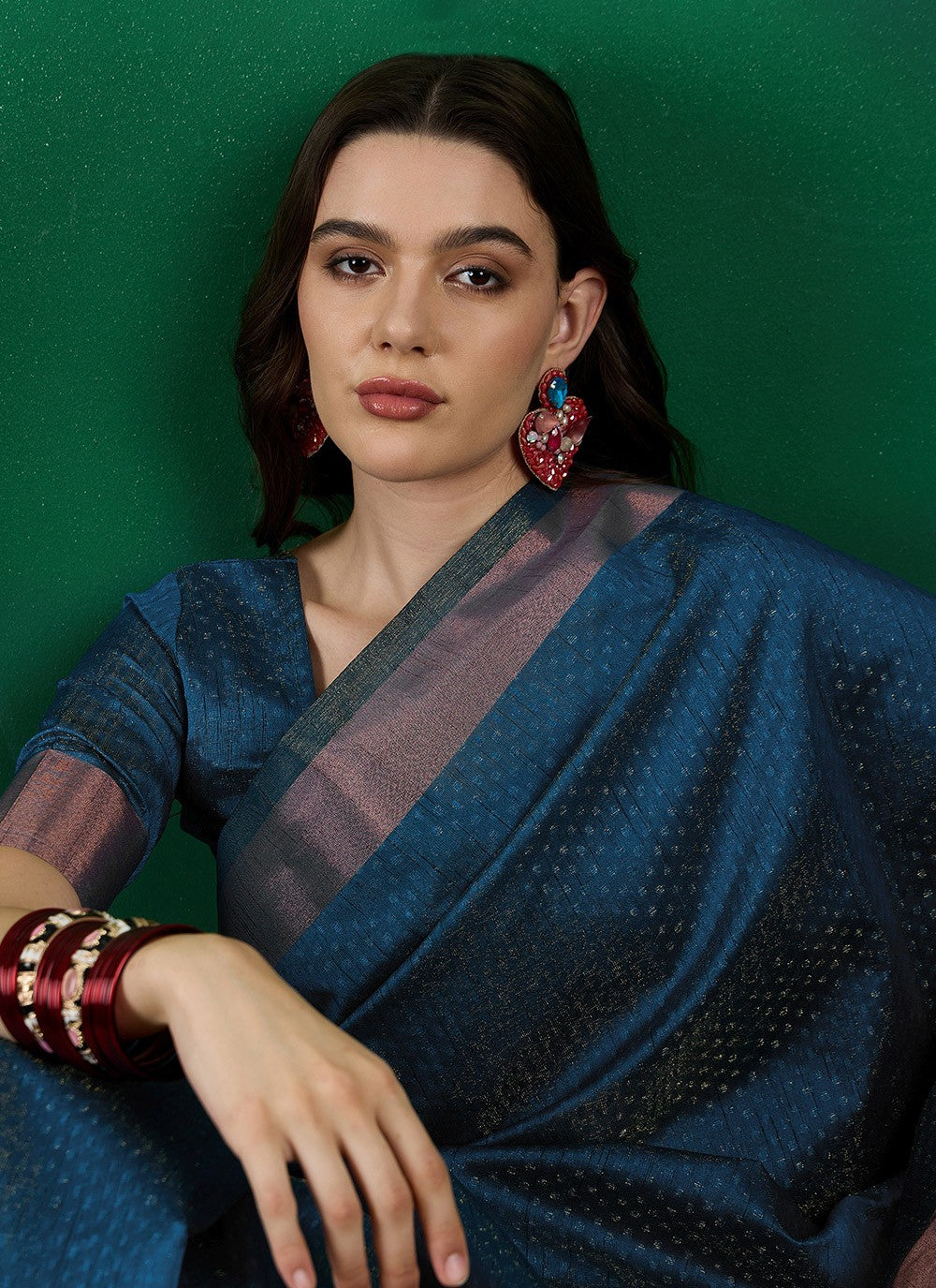 Casual Woven Khadi, Organza Saree - S7198