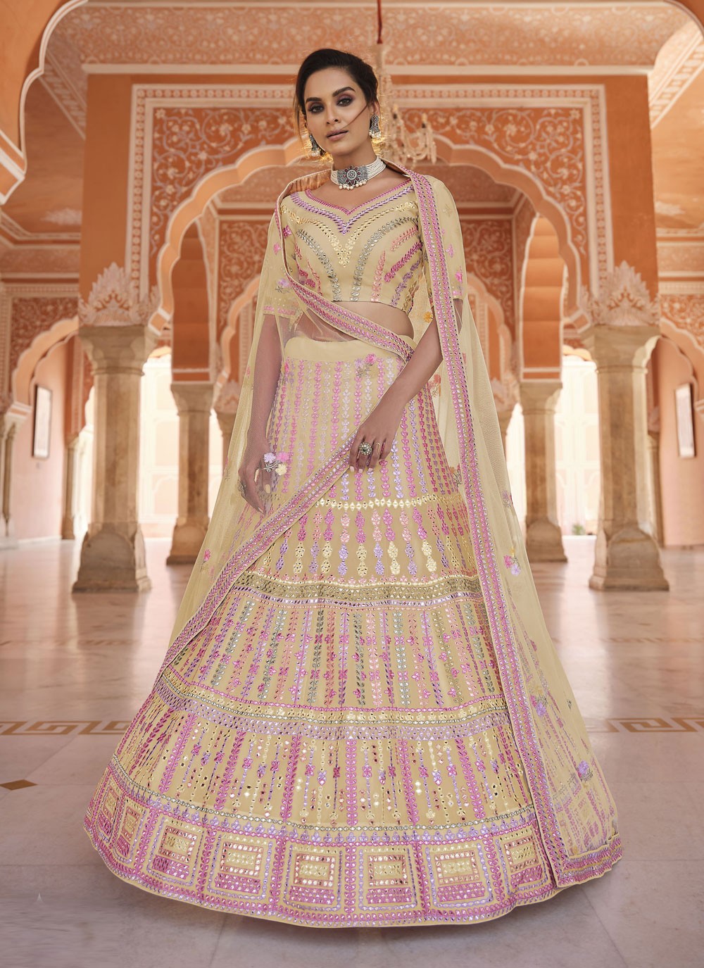 Mirror Art Silk A - Line Lehenga - L0386