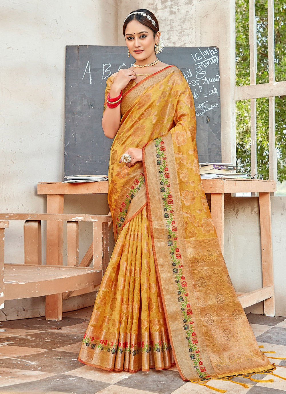 Traditional Embroidered Organza Saree - S2692