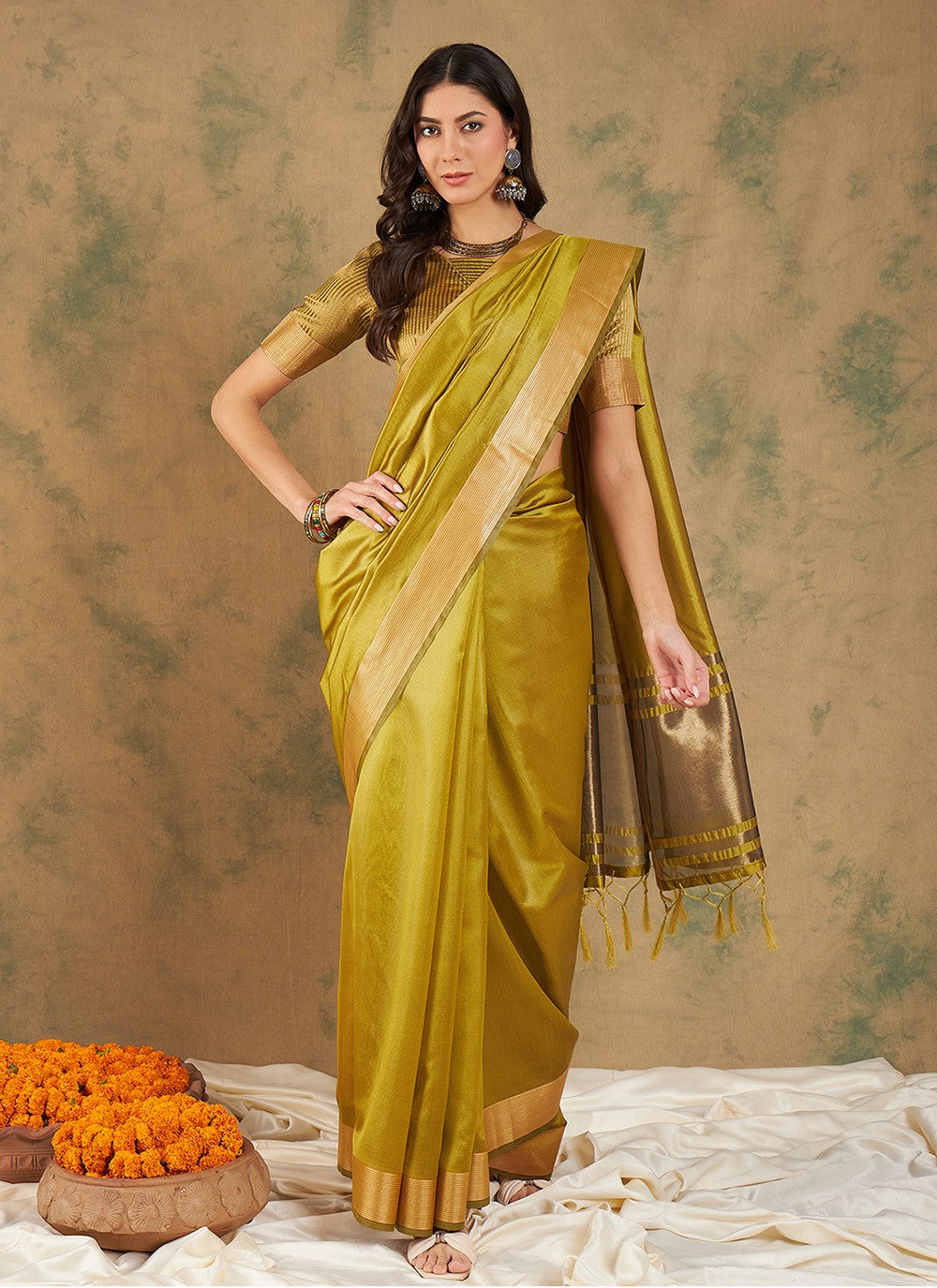 Traditional Woven Cotton , Organza Saree - S6987