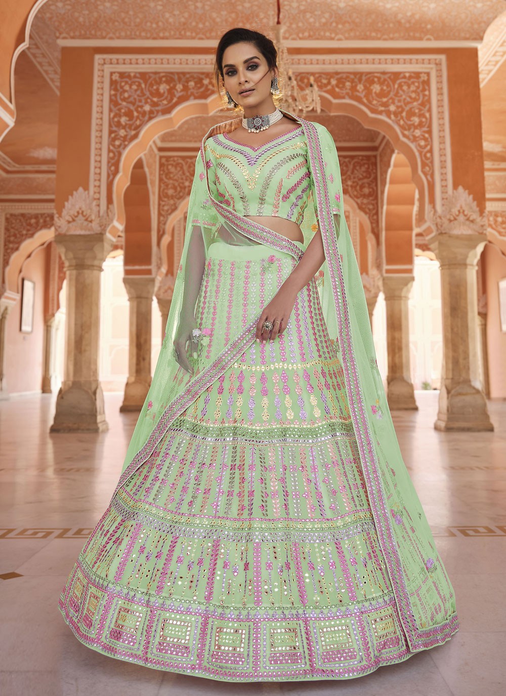 Mirror Art Silk A - Line Lehenga - L0386