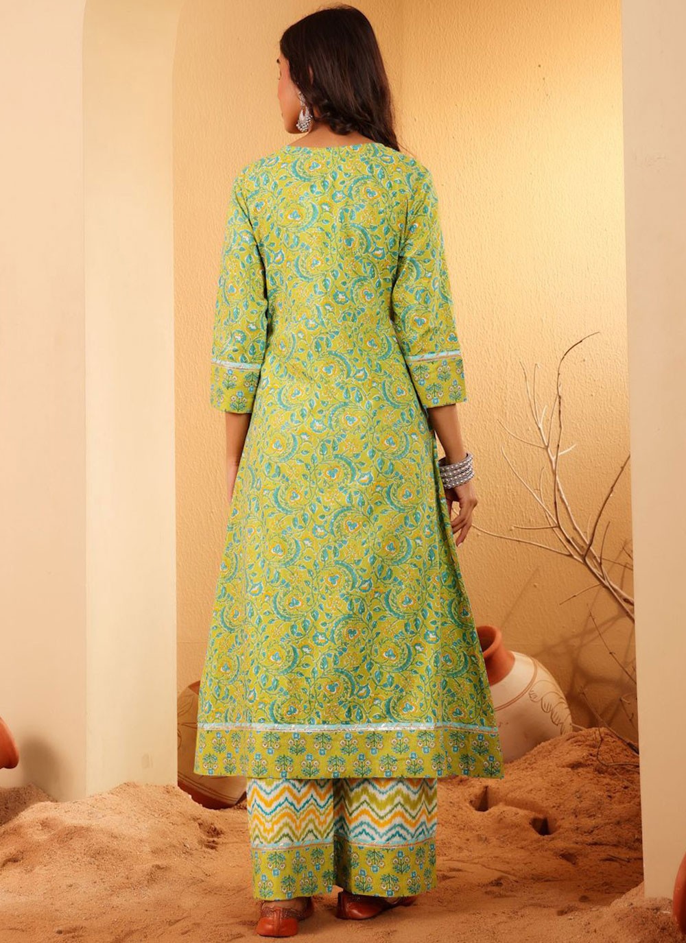 Foliage Prints Cotton Pant Style Suit - T4839