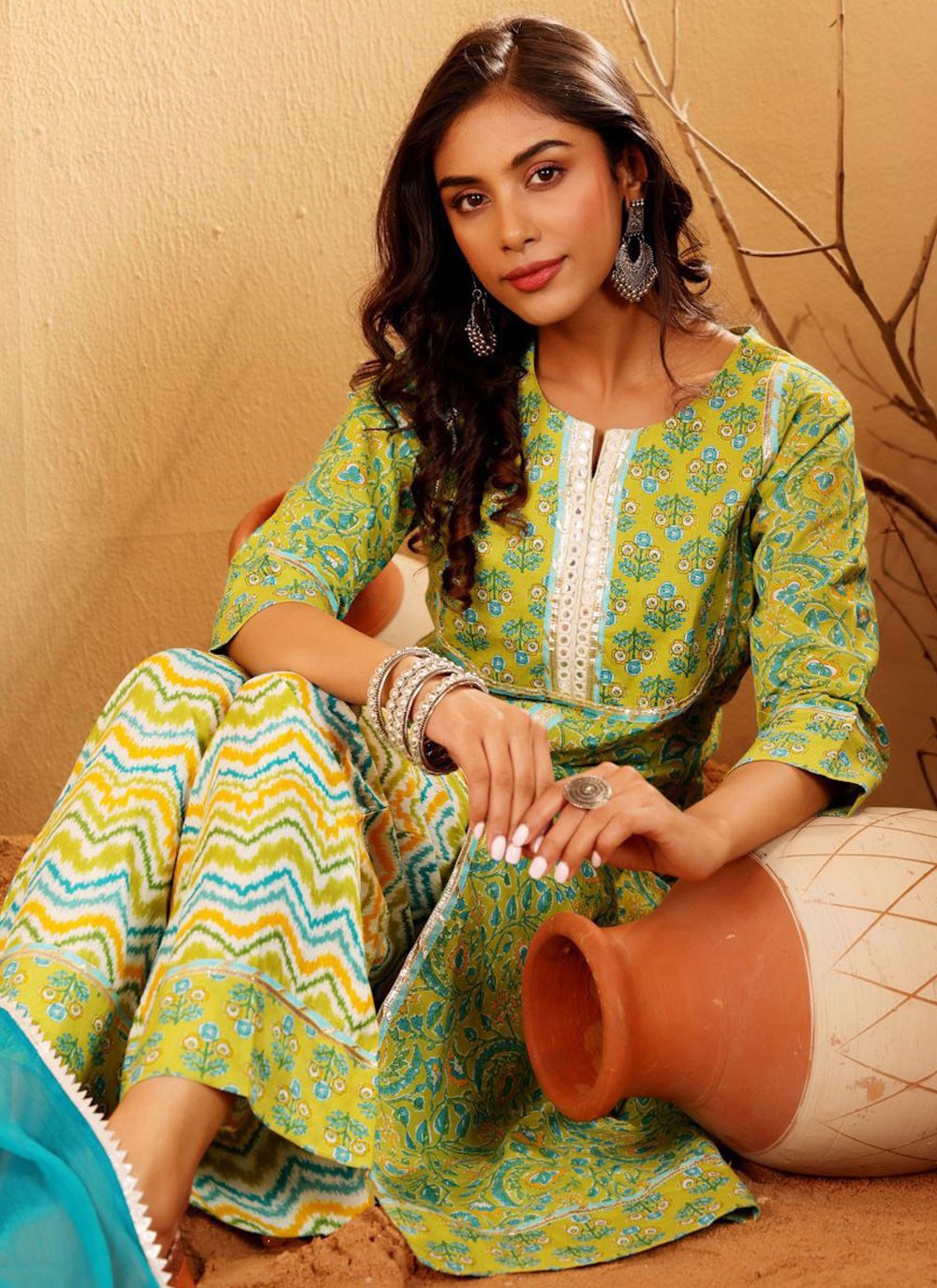 Foliage Prints Cotton Pant Style Suit - T4839