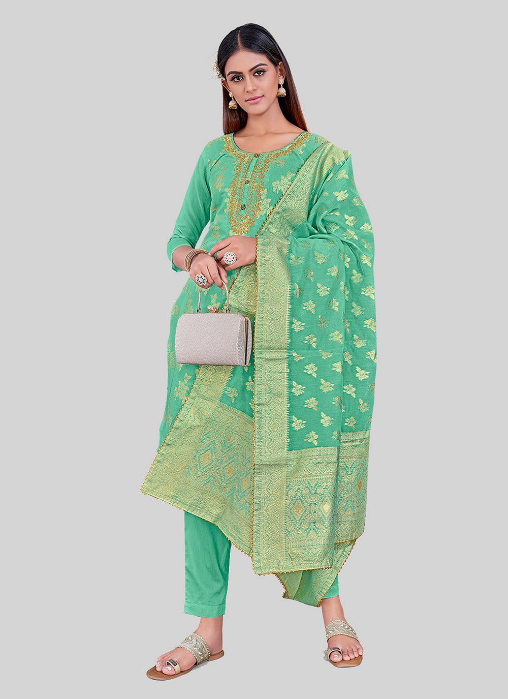 Chanderi Silk Pant Style Suit - T2492