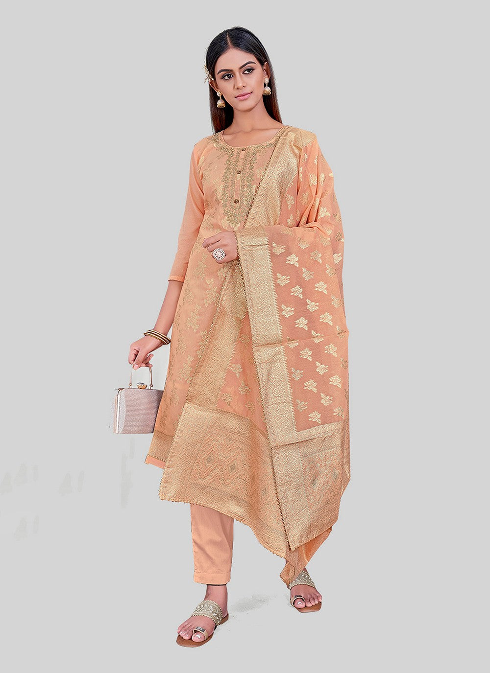 Chanderi Silk Pant Style Suit - T2492