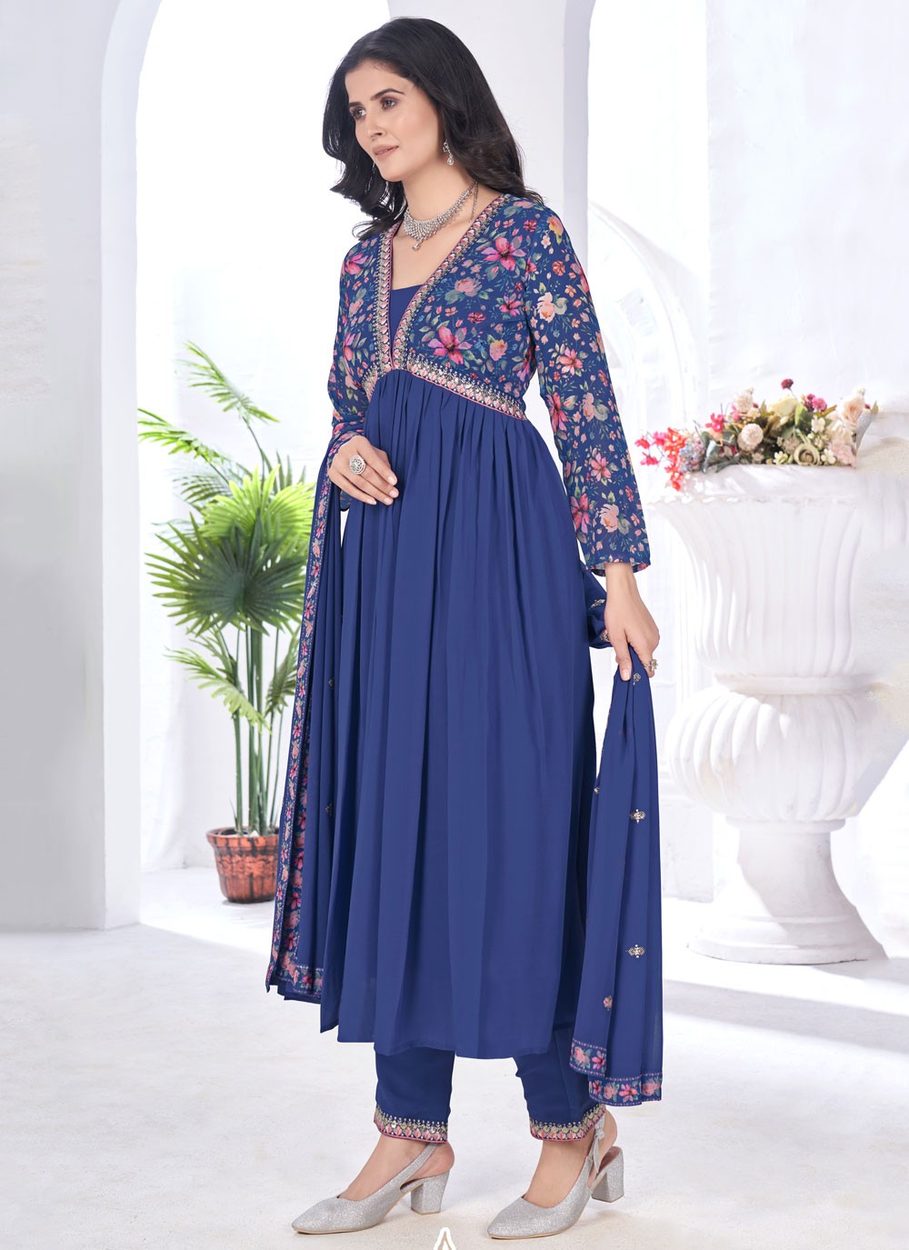 Digital Print Faux Georgette Pant Style Suit - T4818