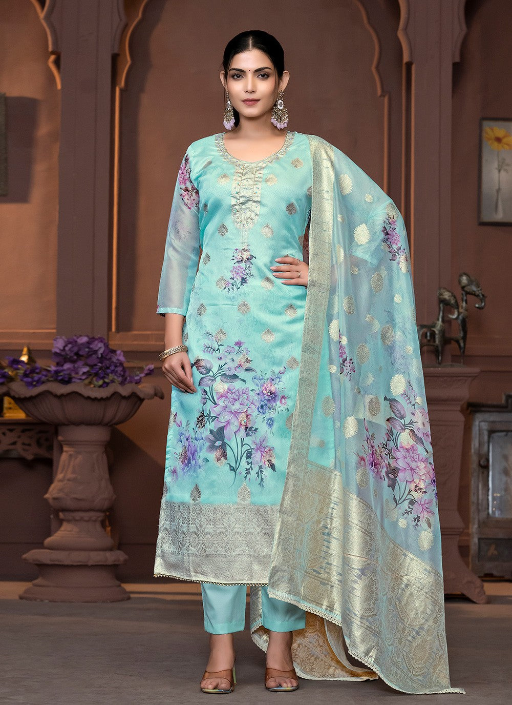 Organza, Viscose Pant Style Suit - T3430