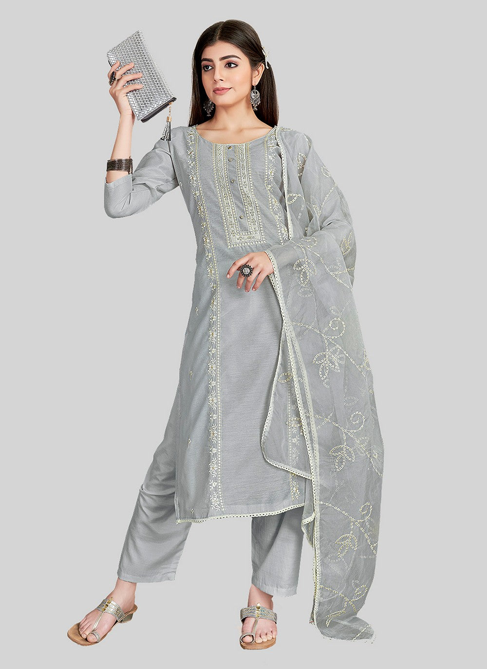 Chanderi Silk Pant Style Suit - T2518