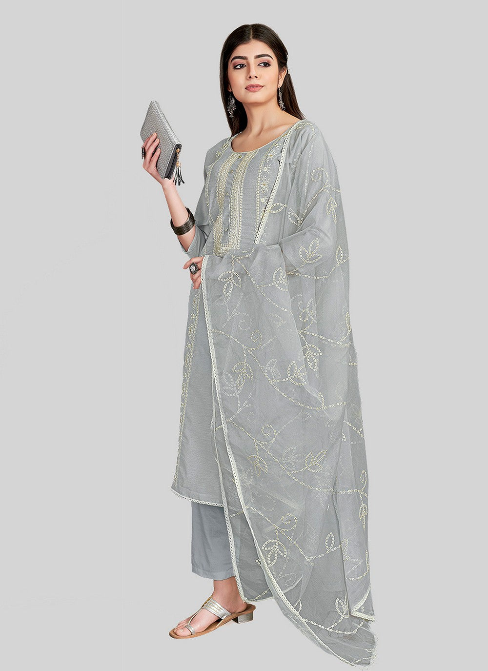 Chanderi Silk Pant Style Suit - T2518