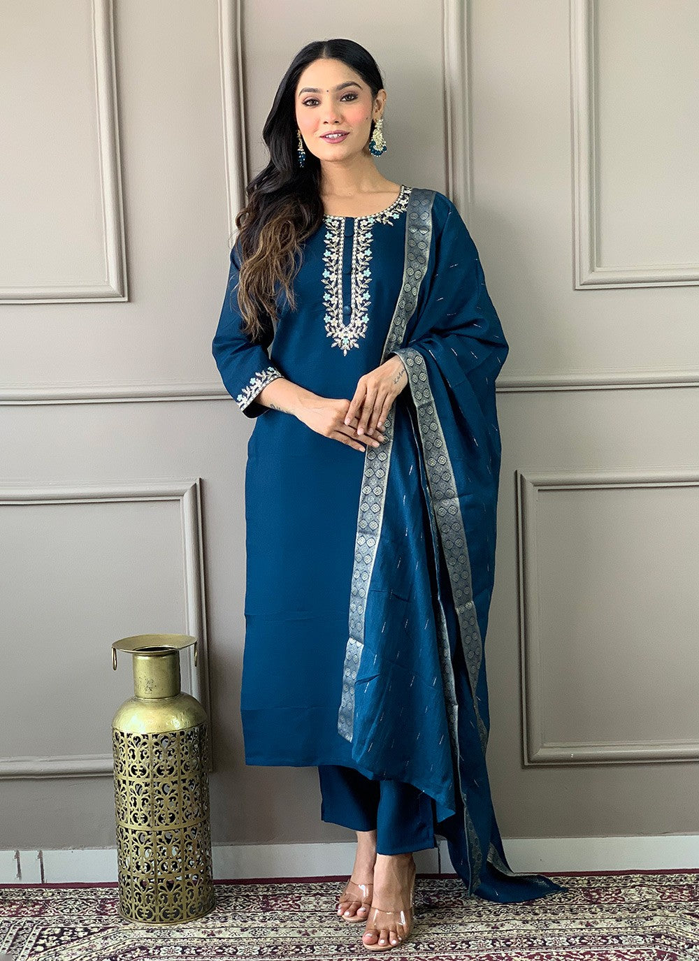 Chanderi , Viscose Pant Style Suit - T3303