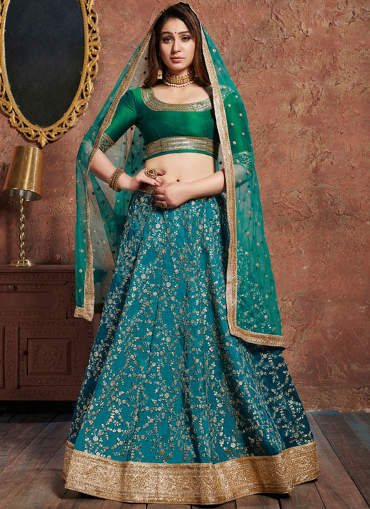 Embroidered Art Silk A - Line Lehenga - L0043