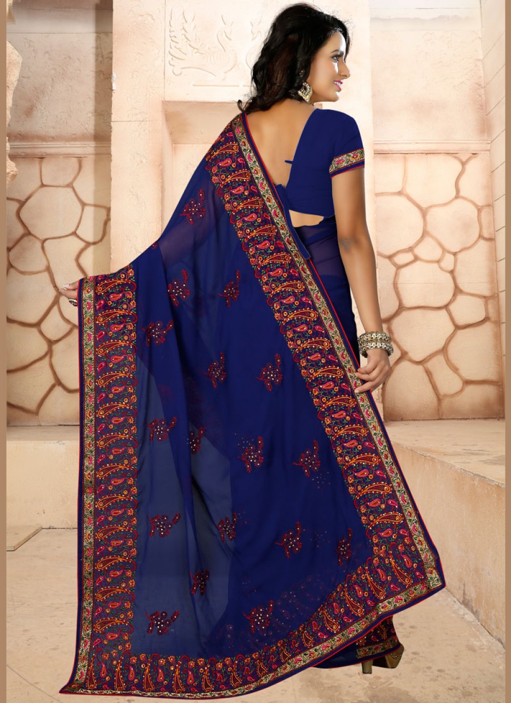 Trendy Embroidered Faux Georgette Saree - S0084