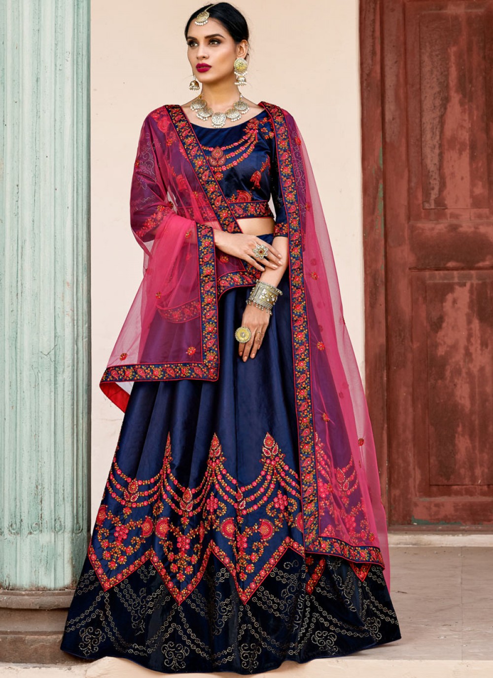 Embroidered Satin A - Line Lehenga - L0004