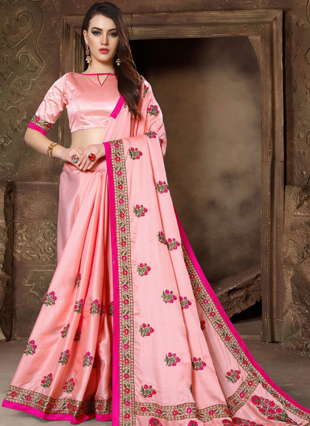 Classic Embroidered Art Silk Saree - S0022