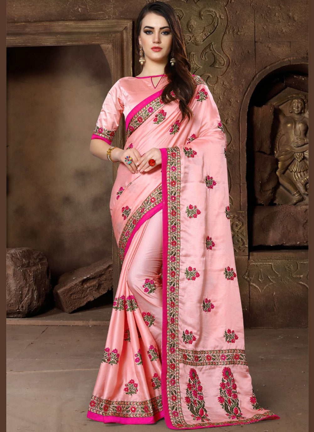 Classic Embroidered Art Silk Saree - S0022