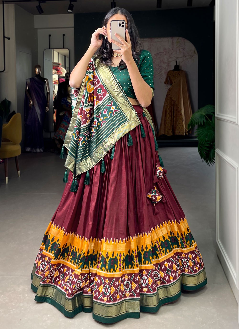 Patola Print Tussar Silk A - Line Lehenga - L1569