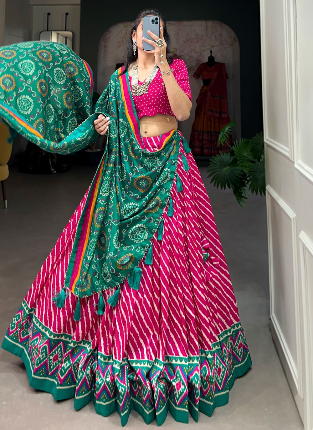 Border Work Tussar Silk A - Line Lehenga - L2054