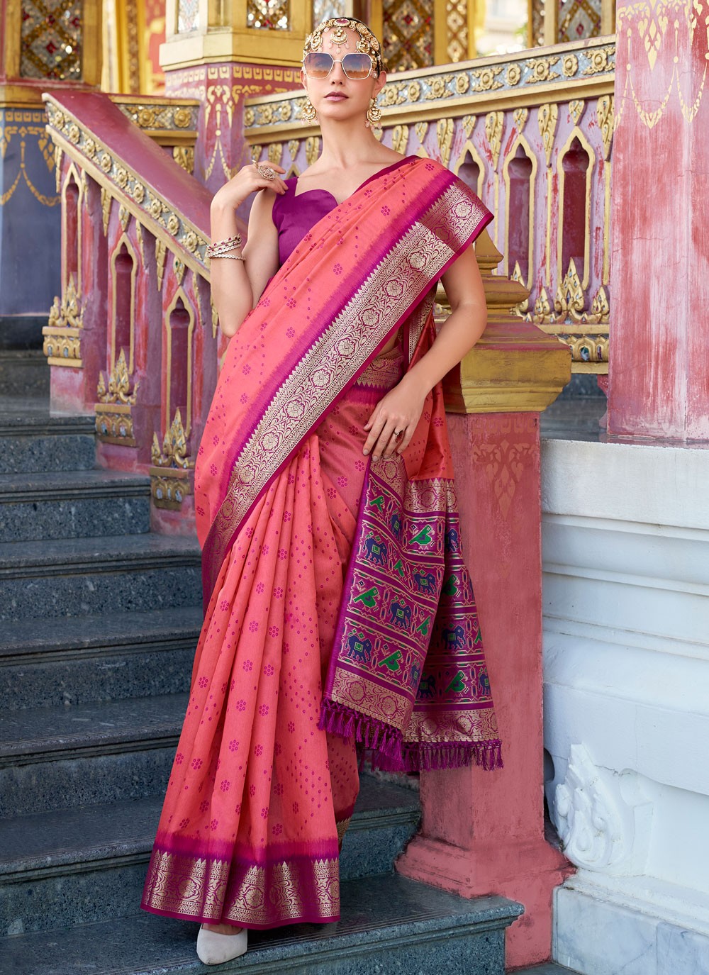 Patola Print, Weaving Zari, Zari Handloom Silk Saree - S12058