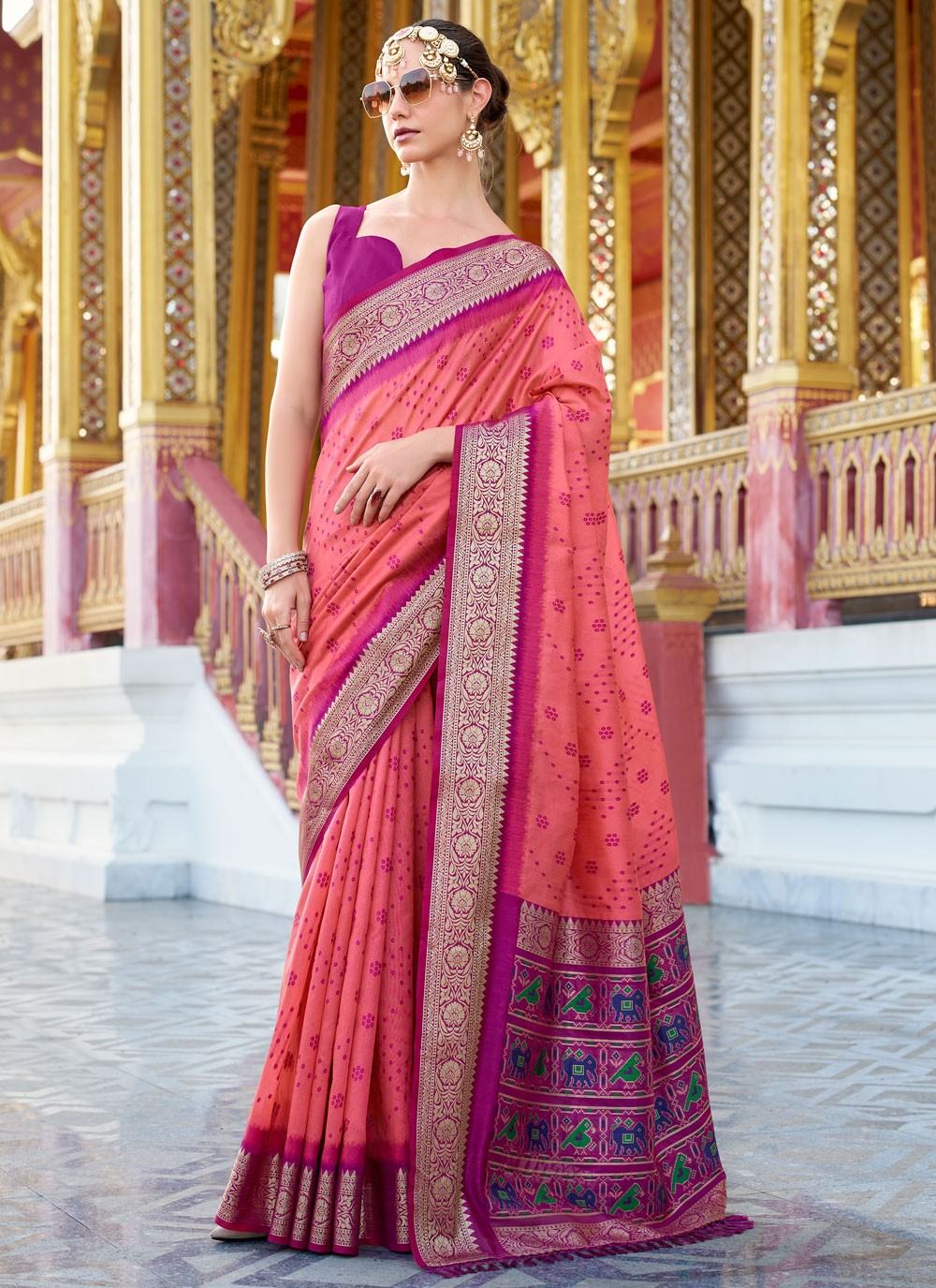 Patola Print, Weaving Zari, Zari Handloom Silk Saree - S12058