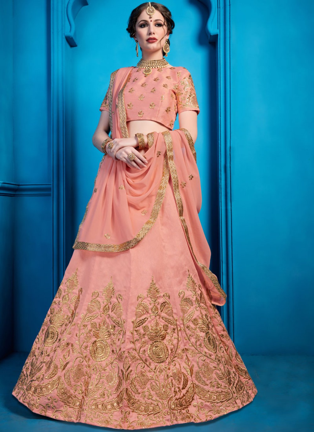 Embroidered Art Silk A - Line Lehenga - L0051