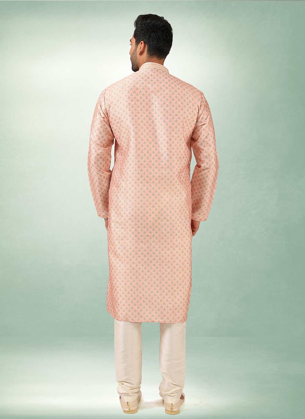 Printed Art Silk Peach Kurta Pyjama - M2855