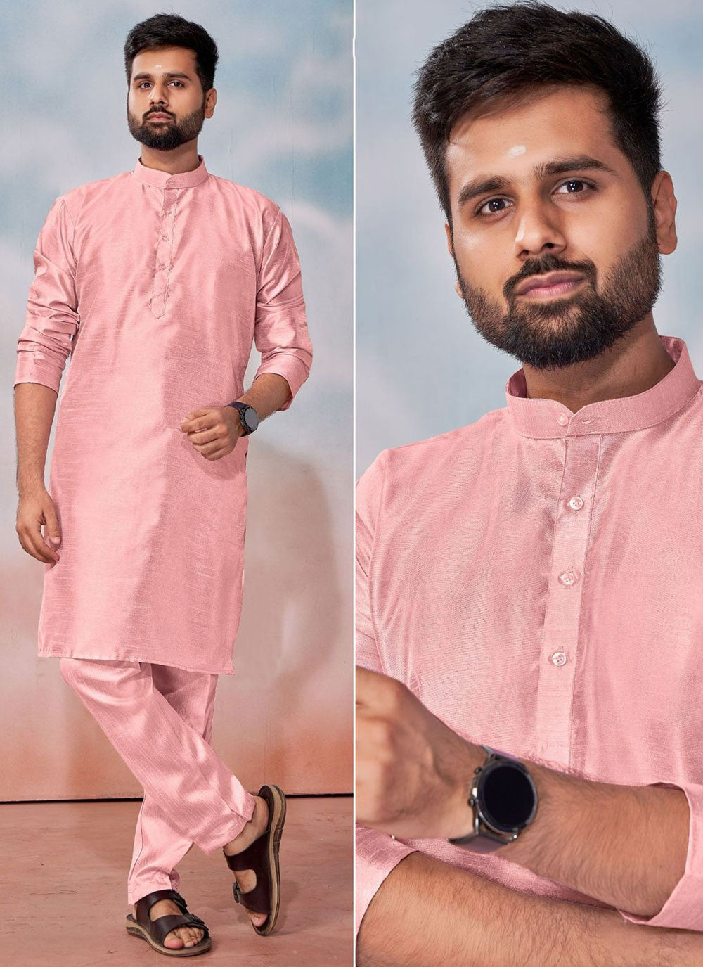 Plain Banglori Silk Peach Kurta Pyjama - M8240