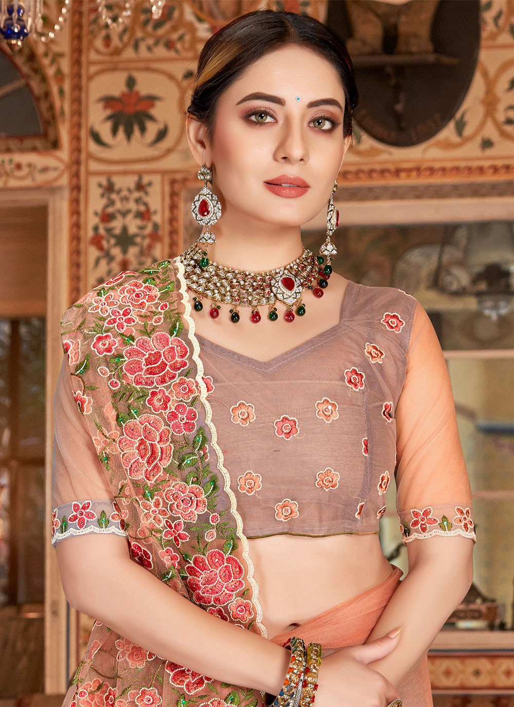 Classic Embroidered Net Saree - S1966