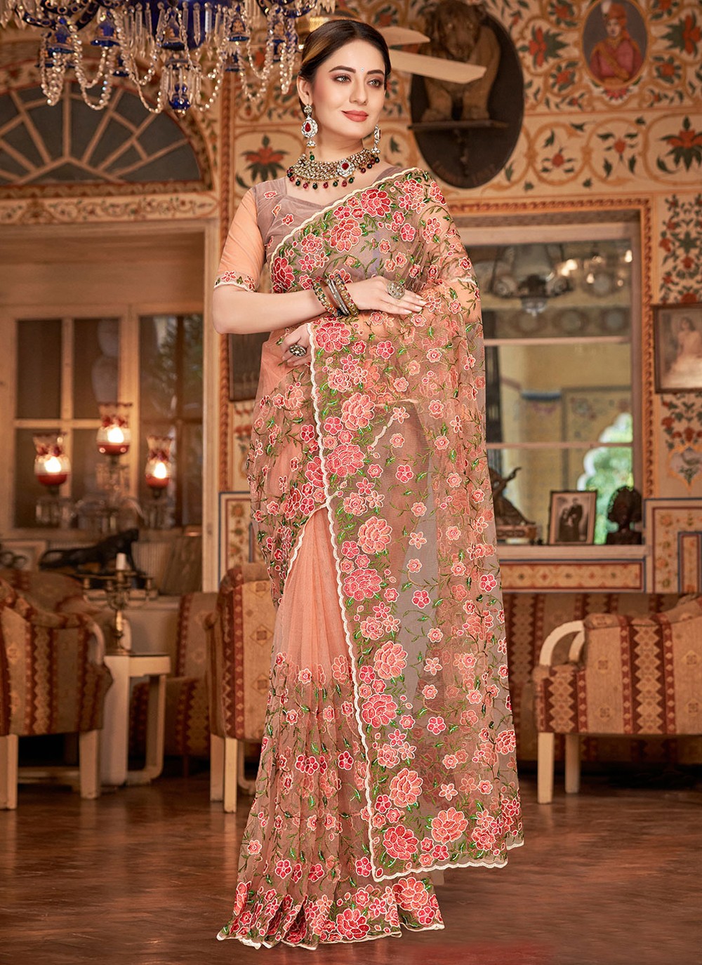 Classic Embroidered Net Saree - S1966