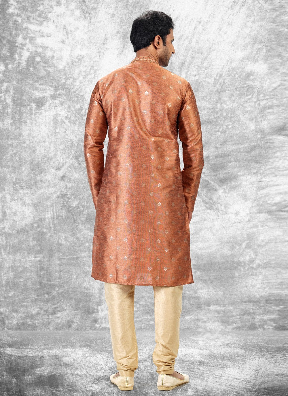 Fancy Work Brocade, Jacquard Silk Peach Kurta Pyjama - M4851