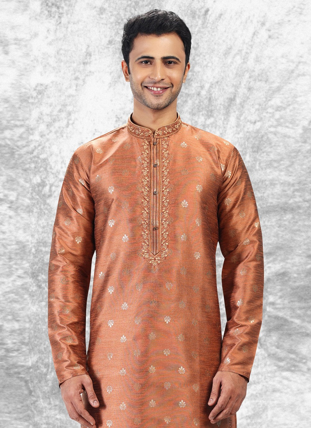 Fancy Work Brocade, Jacquard Silk Peach Kurta Pyjama - M4851