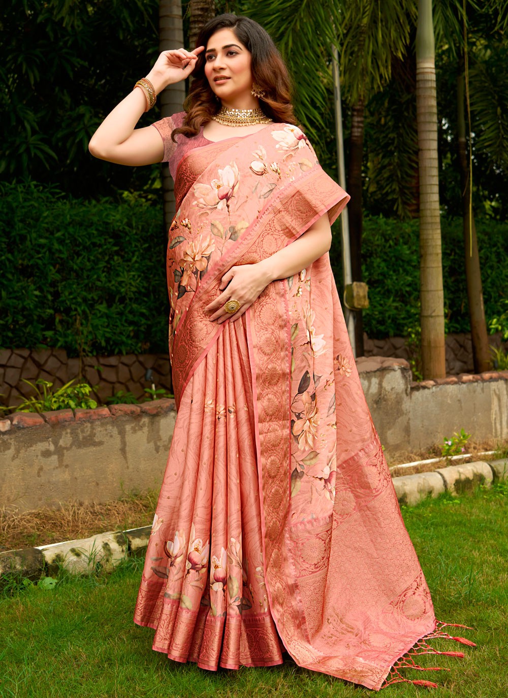 Classic Digital Print Satin Saree - S8935