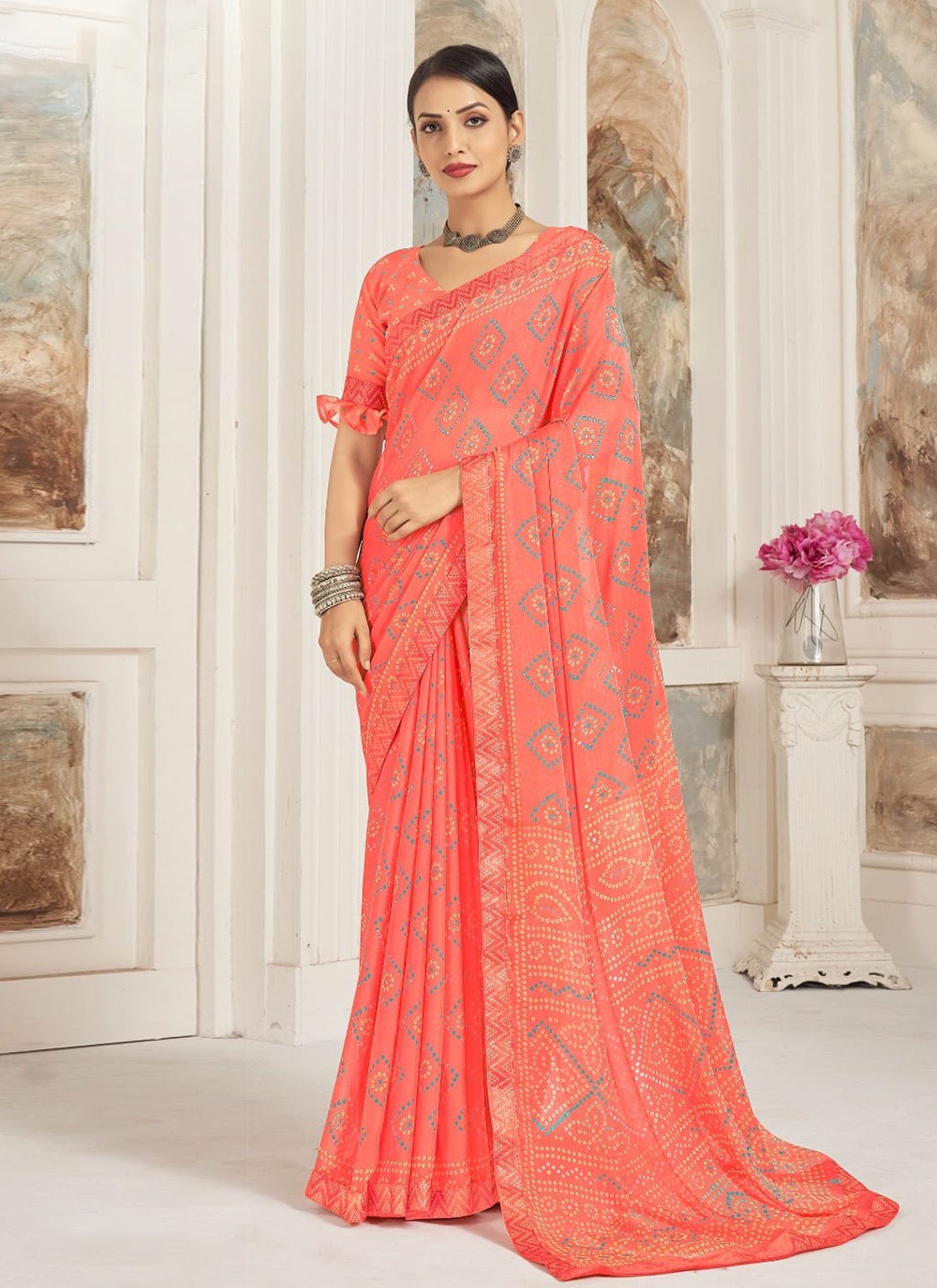 Casual Printed Chiffon Saree - S7472