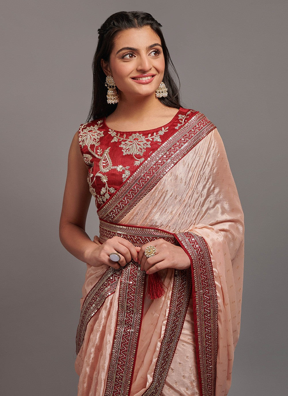 Trendy Embroidered Chinon Saree - S3286